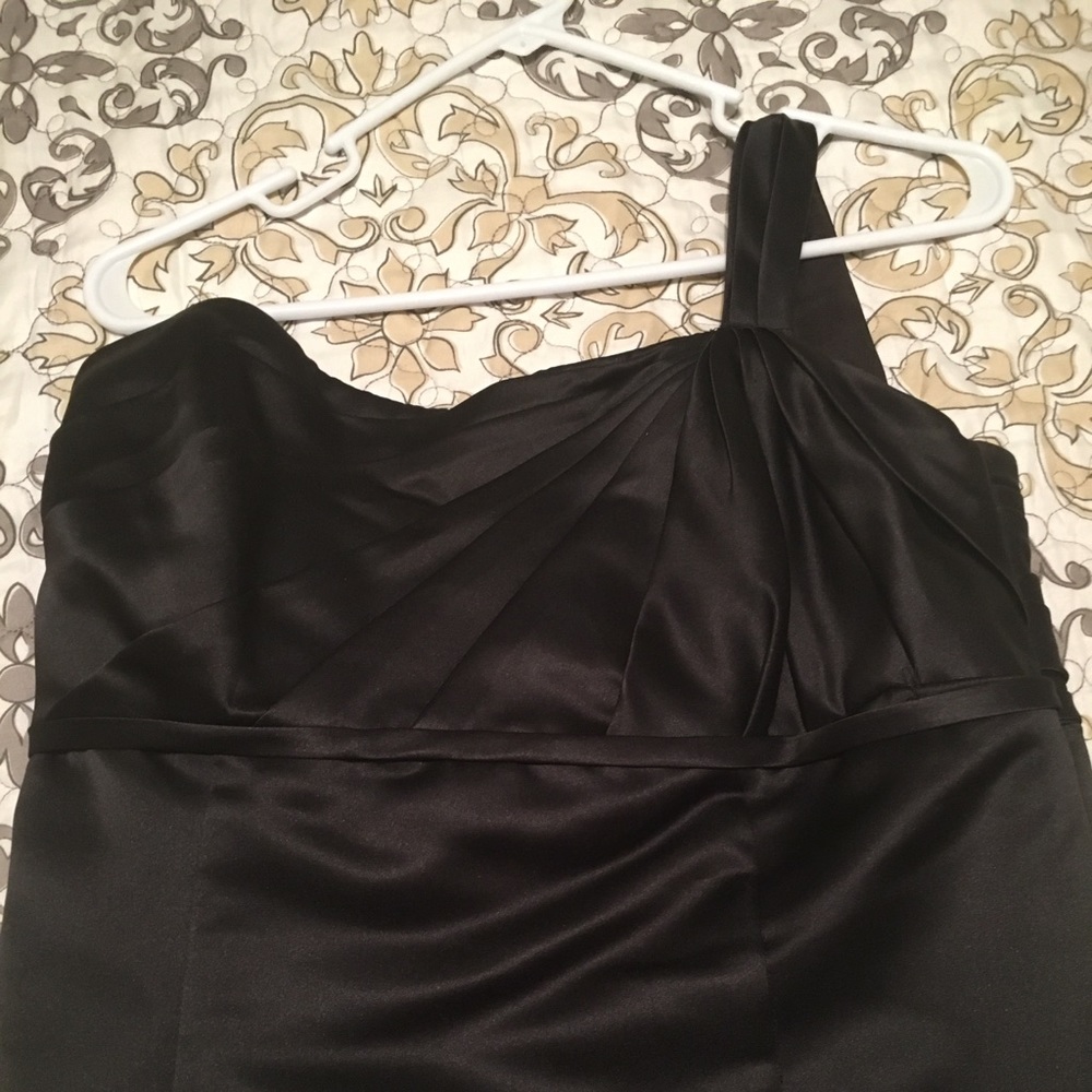 Black floor length one shoulder bridesmaid dress